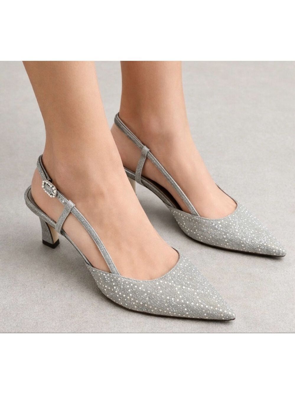 New Stuart Weitzman Silver Vinnie Crystal 50 Slingback Heels Size 9